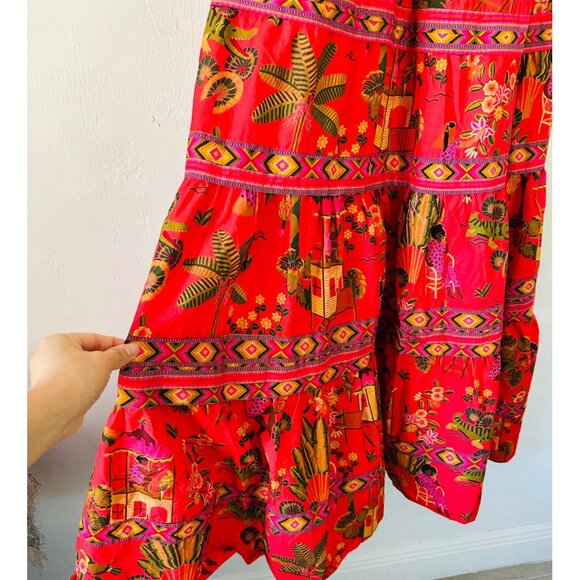 FARM RIO Womens Sz M Red Secret Garden Organic Cotton Maxi Dress - Picture 9 of 16